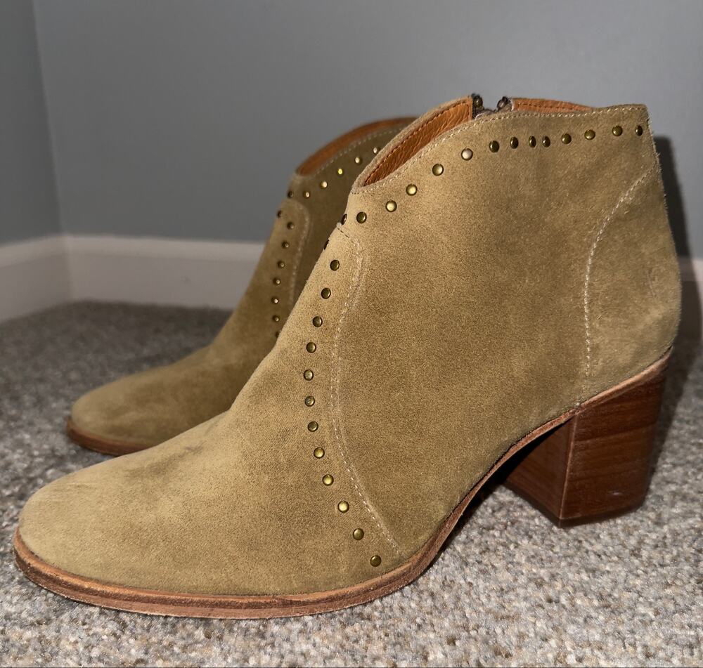 FRYE Studded Suede Ankle Boots Booties Tan Brown - Size 10
